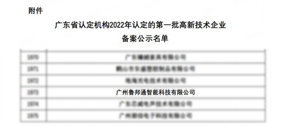 鲁邦通获广东2022年首批高新技术企业认定