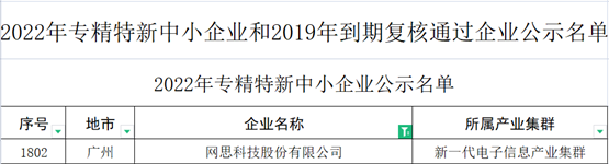 新年喜报！网思科技获得“广东省专精特新中小企业”认定