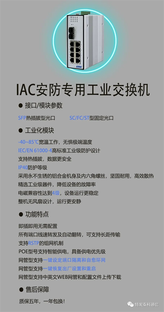 特发泰科IAC系列安防工业交换机重磅来袭，助力智慧安防升级