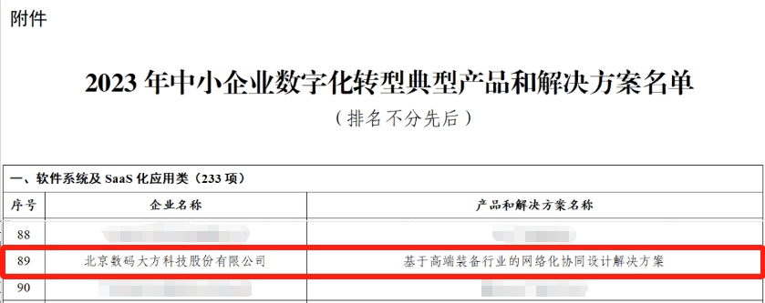 捷报！数码大方入选2023中小企业数字化转型表率产物